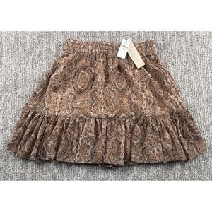 Banana Republic Skirt Womens XXS Petite Brown Paisley Ruffle Tiered Mini Skirt